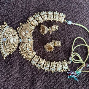 Gold plated Indian  Swan Temple Jewelry necklace set for party